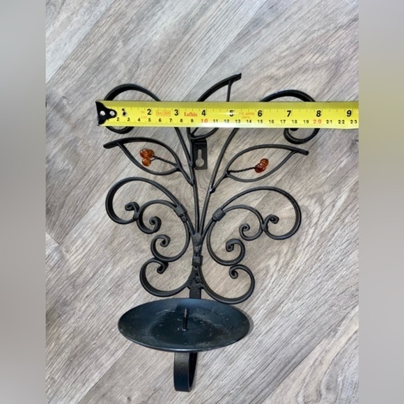 3/75$ Set of 2 Metal Wall mounted Candle Sconce Holder black thick metal‎ leaves - Picture 5 of 14